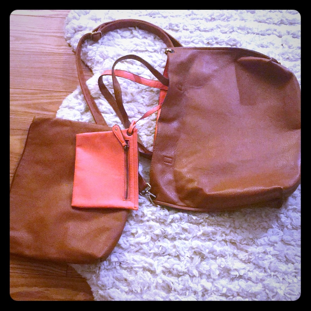 ❤ Reversible vegan leather tote (three bag set)